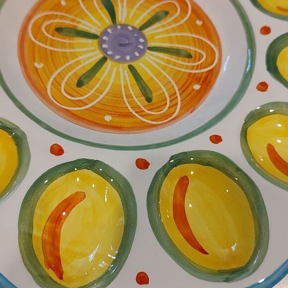 Deruta Hand Painted Deviled Egg Platter Tray Appetizer Dish - Picture 2 of 9